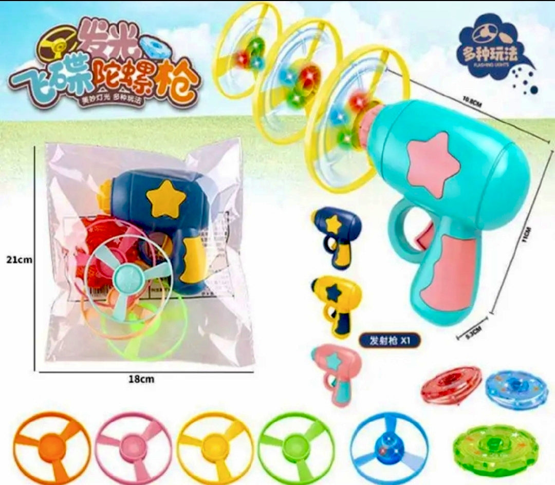 Kids Saucer Launcher Pisstol Outdoor Spinning Top Gun Toys Mini Flying Disc Shooting Guns Funny Cat Toy